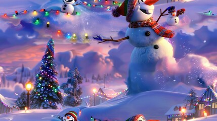 Poster - A beautiful snowman wallpaper with night lights