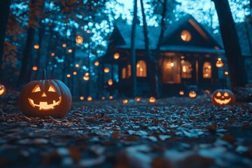 Wall Mural - Forest of glowing Jack-o-Lanterns at Halloween