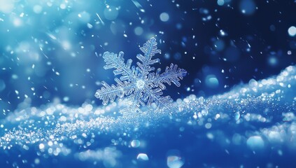 Wall Mural - Close-up of a Glittering Snowflake in Snow