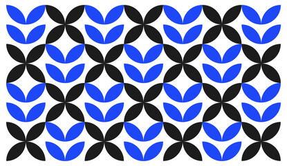 Wall Mural - geometric flower blue and black pattern print background, bauhaus shapes pattern,monochrome bauhaus 