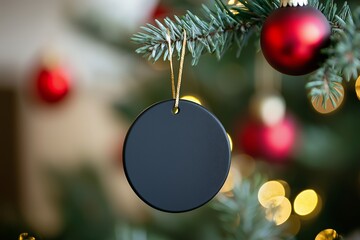 Wall Mural - Black Christmas Ornament Mockup on a Christmas Tree.