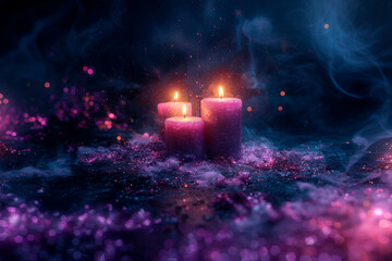 Magician Candles for witchcraft.  Mystery background. AI generation