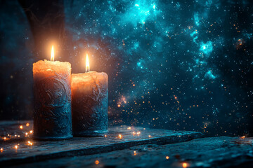 Magician Candles for witchcraft.  Mystery background. AI generation