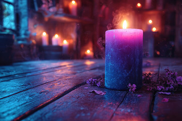 Magician Candles for witchcraft. Mystery background. AI generation