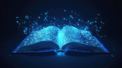 Poster - Glowing book with digital particles, magical illumination