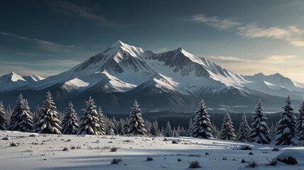 realistic illustration of a landscape of a snow mountain