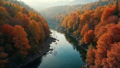 Canvas Print - River Through Autumn Forest: Scenic Landscape