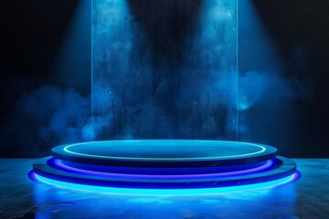 Wall Mural - A blue stage with a blue light shining on it