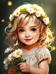 Portrait of beautiful little girl wearing wreath. Artwork	