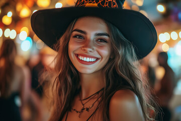 A young woman dressed up as a witch at a Halloween party