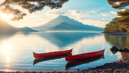 Wall Mural - Majestic Volcano Reflection Bathed in Sunrise Glow