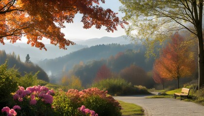 Wall Mural - Vibrant Autumn Mountain Landscape Showcasing Rich Foliage Colors