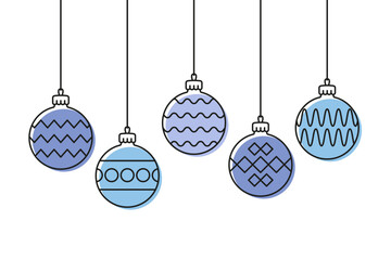 hanging christmas tree balls. colored outline linear silhouette. editable strokes. front side view. 