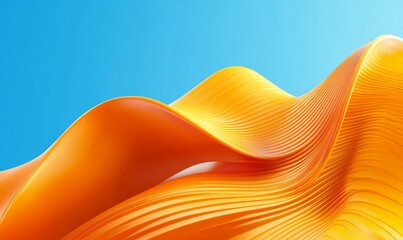 Sticker - orange abstract curved waves against blue background