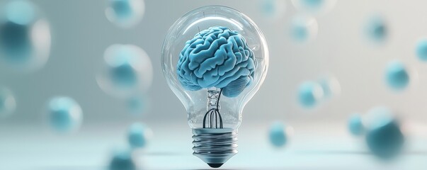 Poster - innovative concept of a 3d light bulb with a brain inside, symbolizing creativity and intelligence