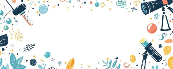 Poster - Scientific themed  illustration with laboratory equipment and white background for educational content