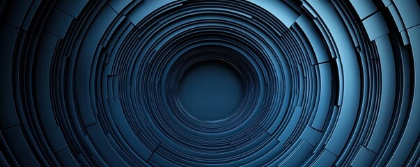 Poster - Cutting-edge blue metallic circular shape with abstract geometric lines on dark futuristic background for technology and design concepts
