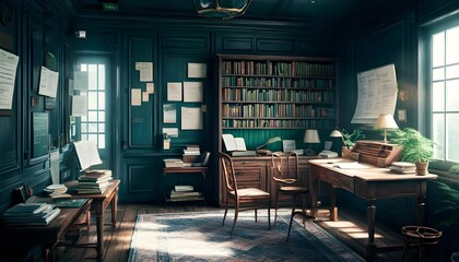 Wall Mural - Inviting Reading Nook Surrounded by Shelves of Books and Soft Lighting