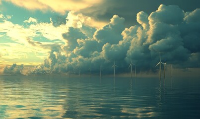 Wall Mural - Clouds over offshore wind farm