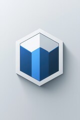 Poster - Modern white and blue hexagonal icon for app interface with geometric shapes on dark background
