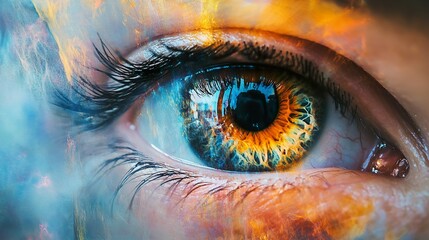 Poster - Close Up of a Human Eye with Vivid Colors and Abstract Patterns