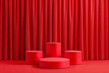 Wall Mural - A red curtain with a red stage set up in front of it