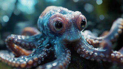 Canvas Print - Close Up of a Curious Octopus in the Ocean