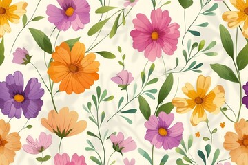 A colorful floral print on a white background