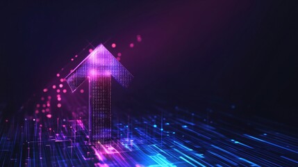 Poster - Digital arrow symbolizing growth and progress, glowing in purple