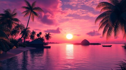 Wall Mural - beautiful sunset in sea