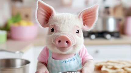 Sticker - A pig in a pink shirt holding up a silver bowl, AI