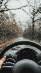 Sticker - A person driving a car in the rain