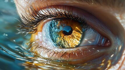 Poster - Close Up Photography of a Human Eye with Water Reflection