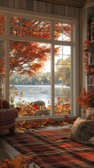 Poster - A living room filled with furniture and a large window