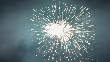 Poster - Fireworks explode in the night sky. Creating a captivating display of vibrant colors and dazzling lights. The spectacle evokes feelings of joy and excitement during celebrations and festive occasions