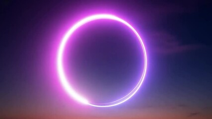 Poster - Glowing neon circle emerges and fades against a dark background, providing ample copy space. The vibrant colors create an eye-catching effect, enhancing any modern design