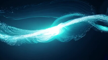 Poster - Abstract animation showcases turquoise light forming a wave and flowing gracefully against a dark background, creating a mesmerizing visual effect filled with energy and motion