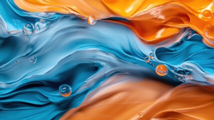 Poster - Abstract Waves in Blue and Orange Liquid Texture