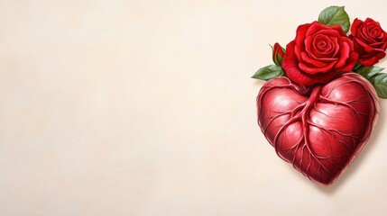 Poster - A drawing of a heart with roses on it and the words love, AI