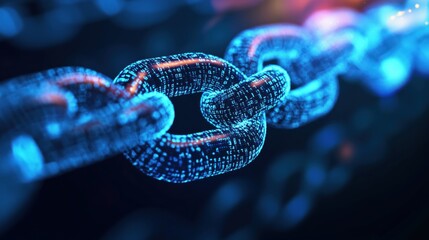 Poster - Digital blockchain chain link, glowing blue, futuristic design