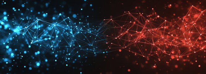 Poster - Digital dots and lines with technology background. Network connection structure. 3D effect.