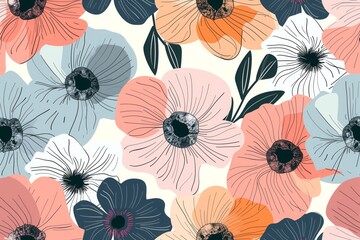 Naklejka na meble A colorful floral pattern with a blue and pink flower in the center