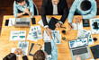 © InfiniteFlow - Two businessman shake hand in meeting room with coworker give cheerful applause. Team of analyst celebrate after successful significant progress on business strategic performance. Meticulous