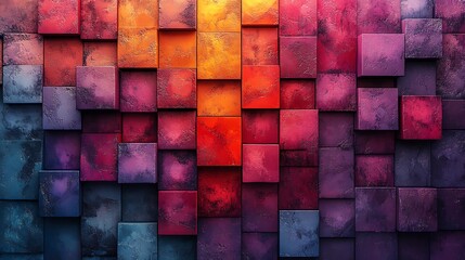 Canvas Print - Abstract colorful geometric pattern of cubes, red, orange, yellow, purple, blue,  background