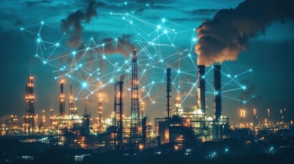 Poster - Industrial complex with digital network connections