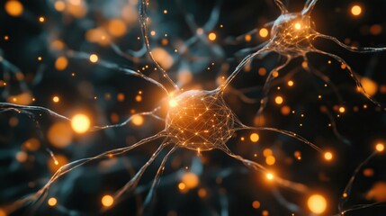 Poster - Neurons glowing with connections and synapses