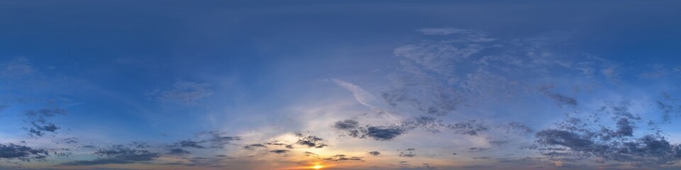 Wall Mural - blue evening sky hdri 360 panorama with clouds before sunset with zenith for use in 3d graphics as s