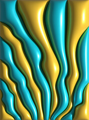 Aufkleber - Inflated yellow and blue convolutions with shiny surface on isolated background, 3D rendering illustration