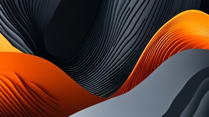 Wall Mural - Decorative wavy orange and white lines on dark technology background. Wavy black texture illustration in motion. Abstract web geometric wave design.