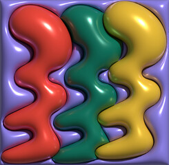 Aufkleber - Multicolored inflated figures with shiny surface, 3D rendering illustration